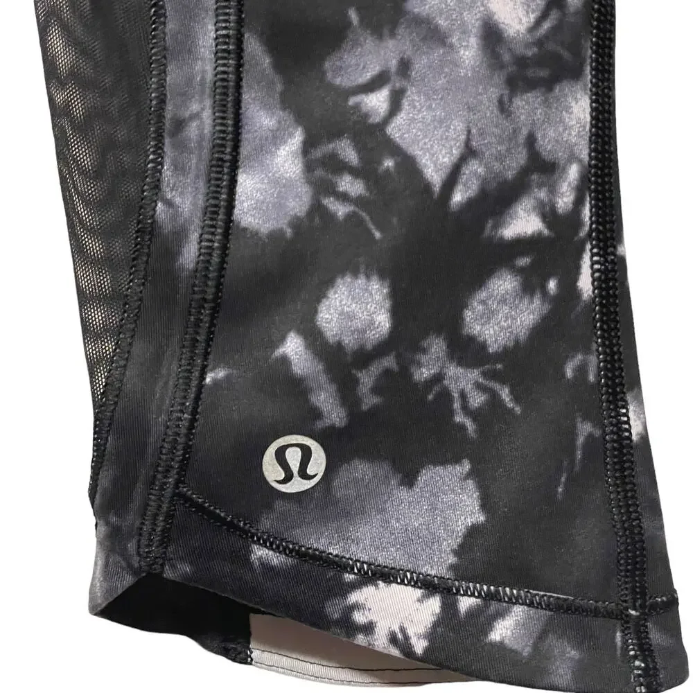 Lululemon athletica Black/White Abstract Floral Mesh Cropped Leggings